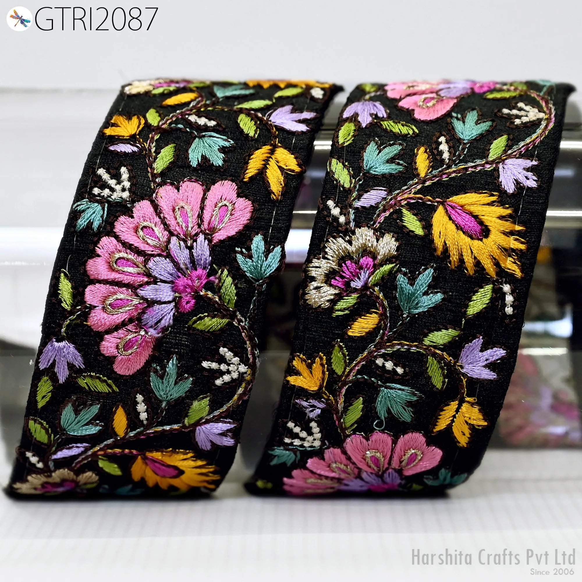 3 Yard Floral Embroidered 50mm Fabric Trim Indian Border Crafting Sewing Guitar Belts Beach Bag Cushions Trimming Ribbon Embellishments