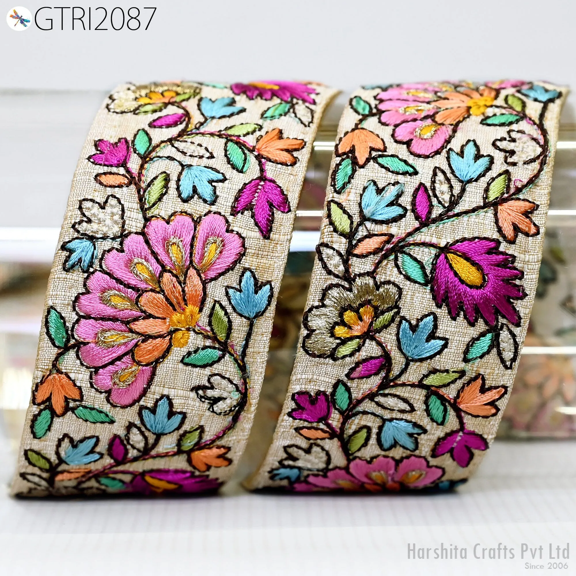 3 Yard Floral Embroidered 50mm Fabric Trim Indian Border Crafting Sewing Guitar Belts Beach Bag Cushions Trimming Ribbon Embellishments