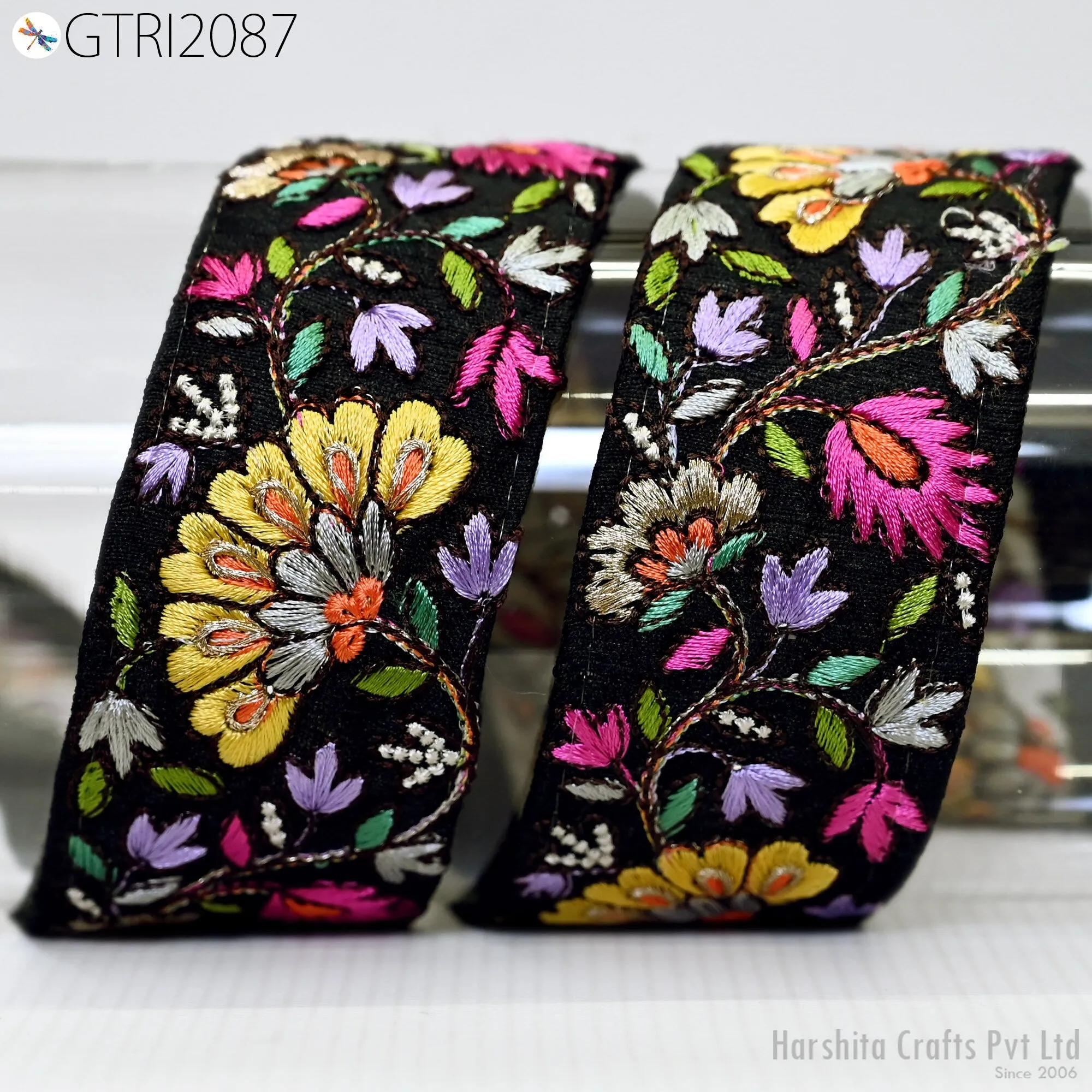 3 Yard Floral Embroidered 50mm Fabric Trim Indian Border Crafting Sewing Guitar Belts Beach Bag Cushions Trimming Ribbon Embellishments