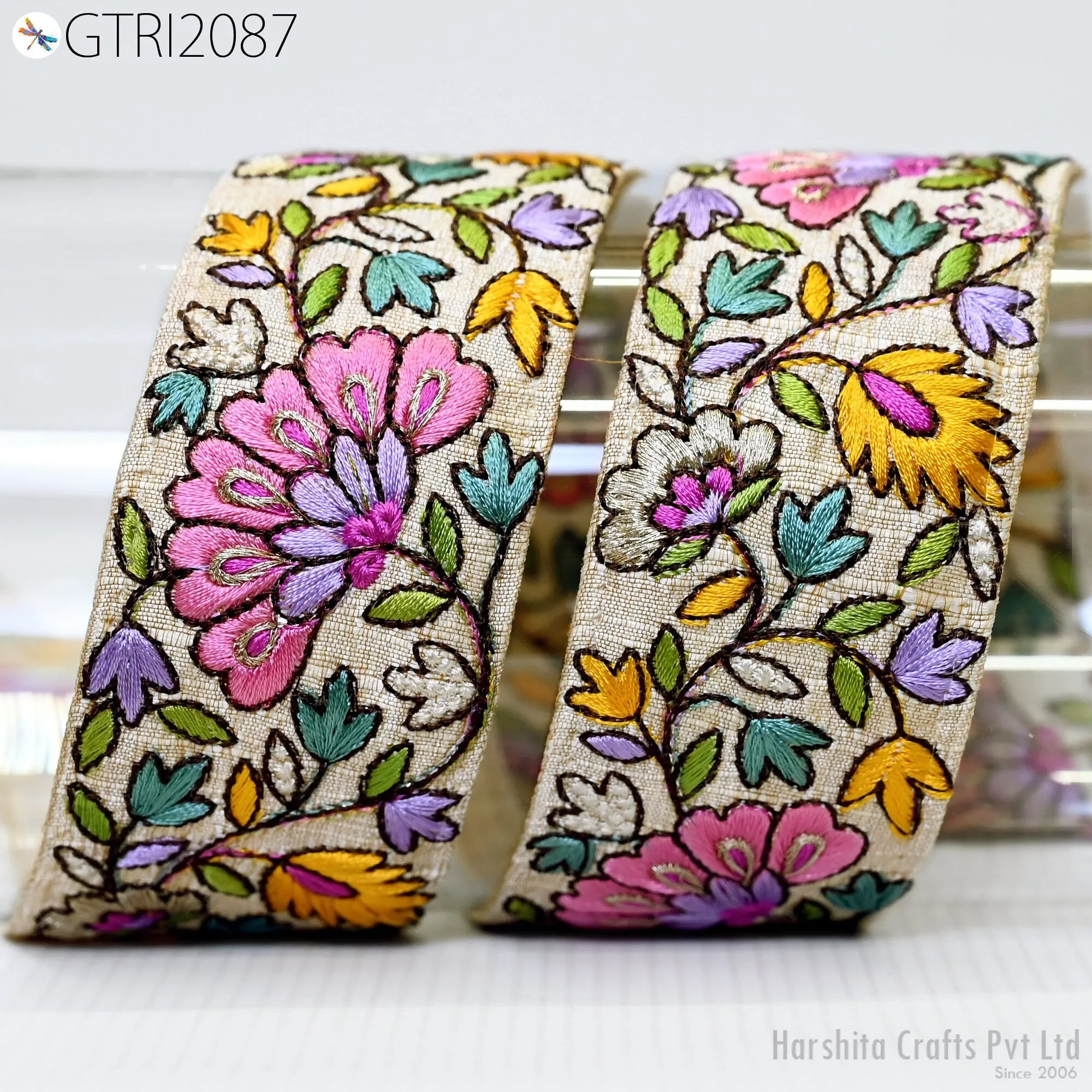 3 Yard Floral Embroidered 50mm Fabric Trim Indian Border Crafting Sewing Guitar Belts Beach Bag Cushions Trimming Ribbon Embellishments