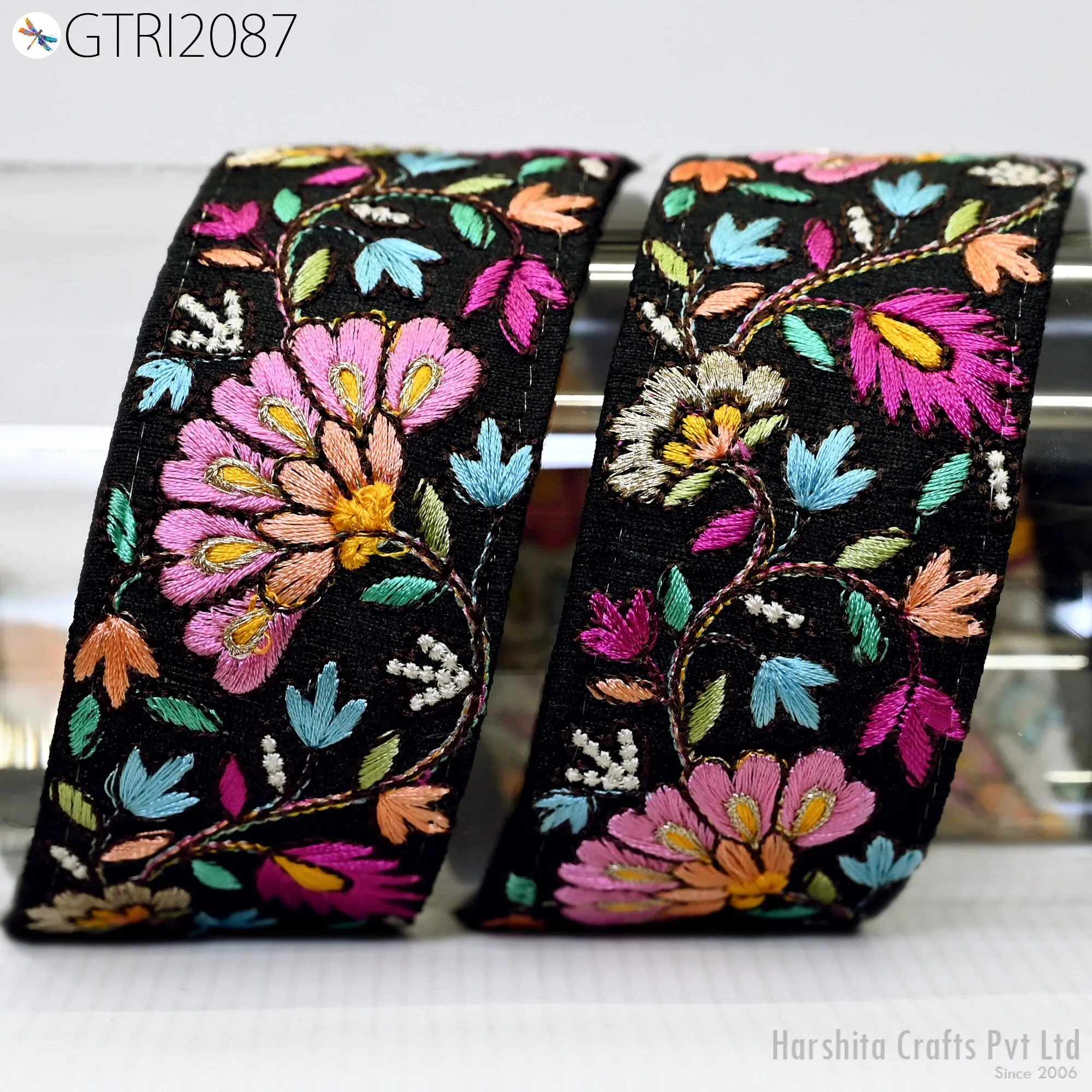 3 Yard Floral Embroidered 50mm Fabric Trim Indian Border Crafting Sewing Guitar Belts Beach Bag Cushions Trimming Ribbon Embellishments