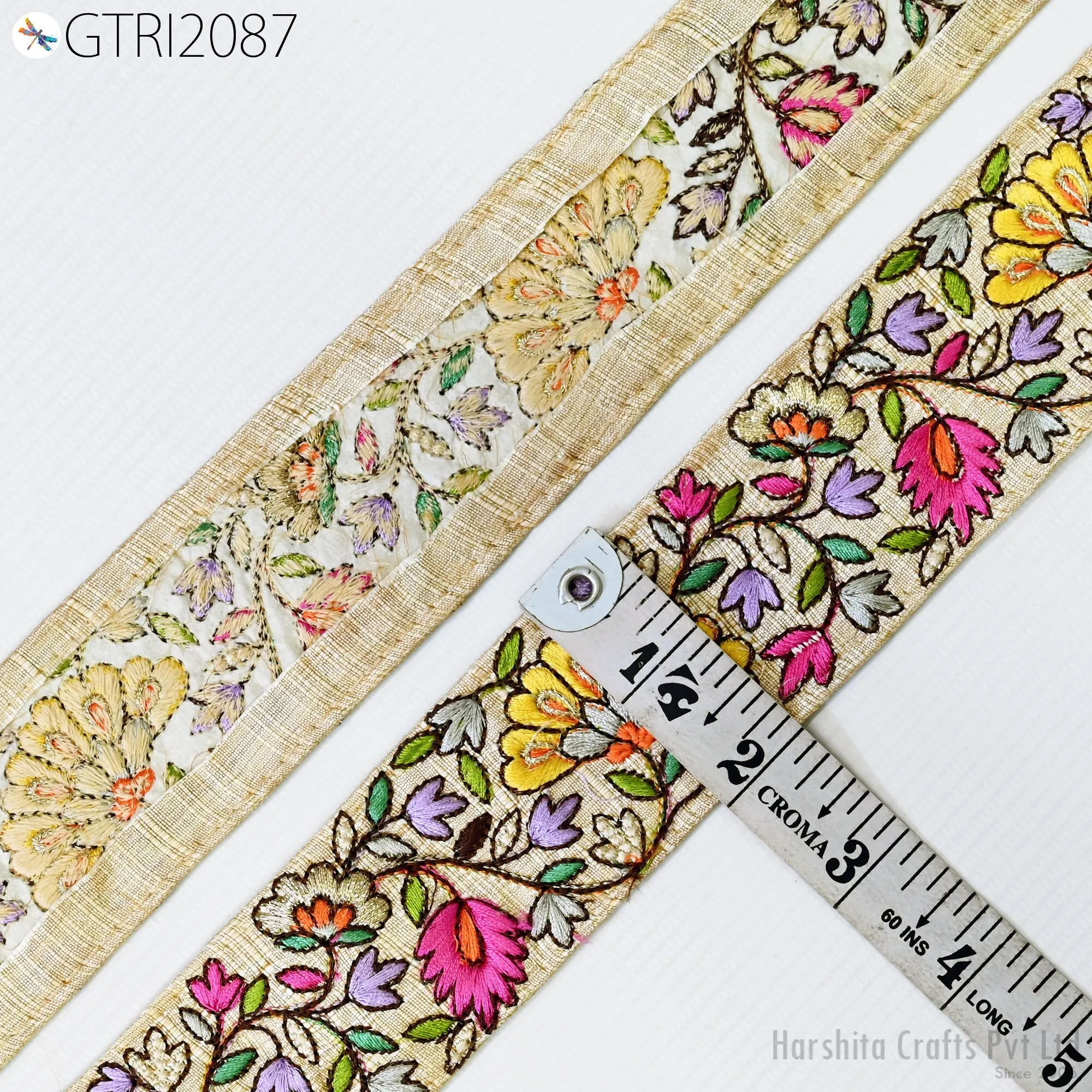 3 Yard Floral Embroidered 50mm Fabric Trim Indian Border Crafting Sewing Guitar Belts Beach Bag Cushions Trimming Ribbon Embellishments