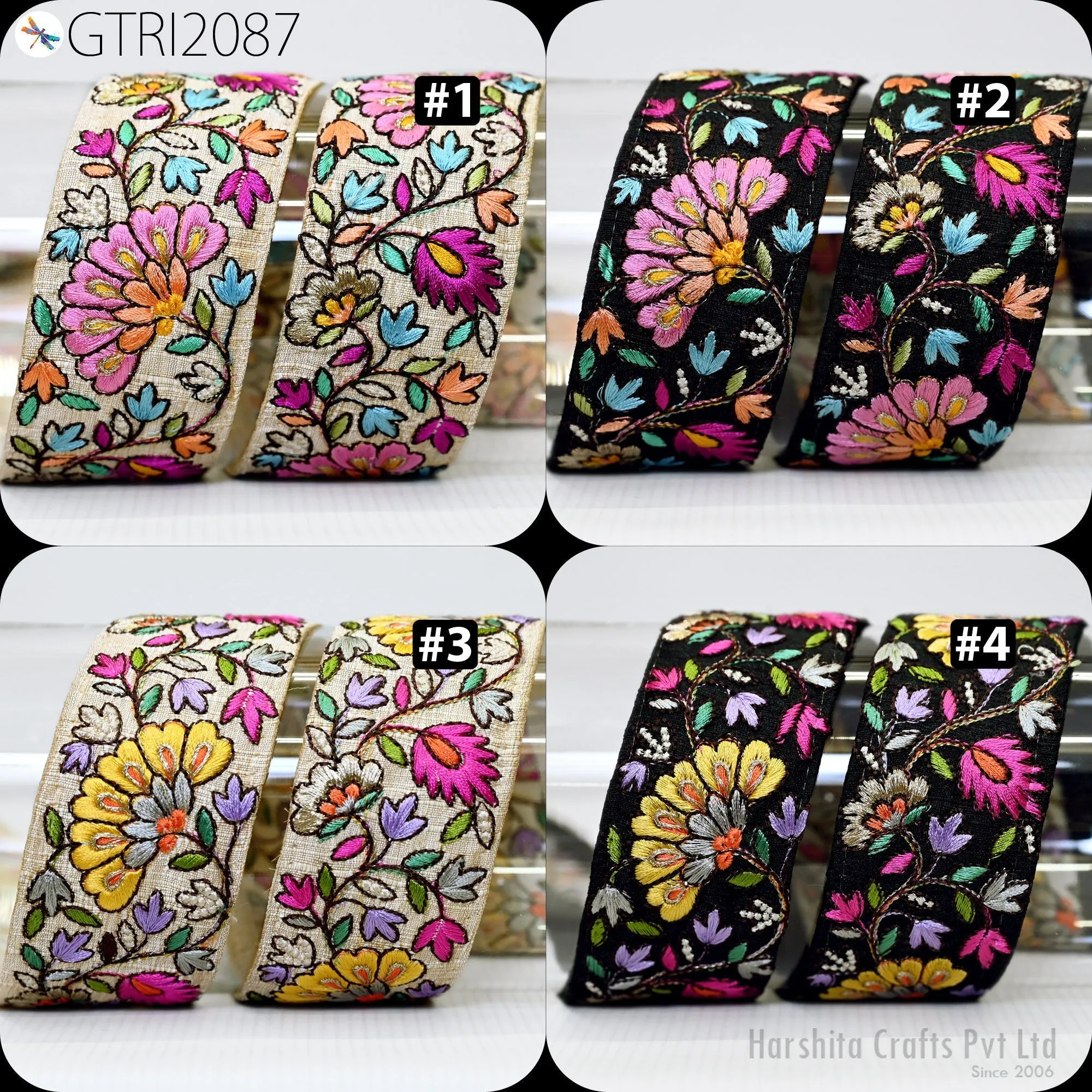 3 Yard Floral Embroidered 50mm Fabric Trim Indian Border Crafting Sewing Guitar Belts Beach Bag Cushions Trimming Ribbon Embellishments