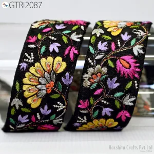 3 Yard Floral Embroidered 50mm Fabric Trim Indian Border Crafting Sewing Guitar Belts Beach Bag Cushions Trimming Ribbon Embellishments