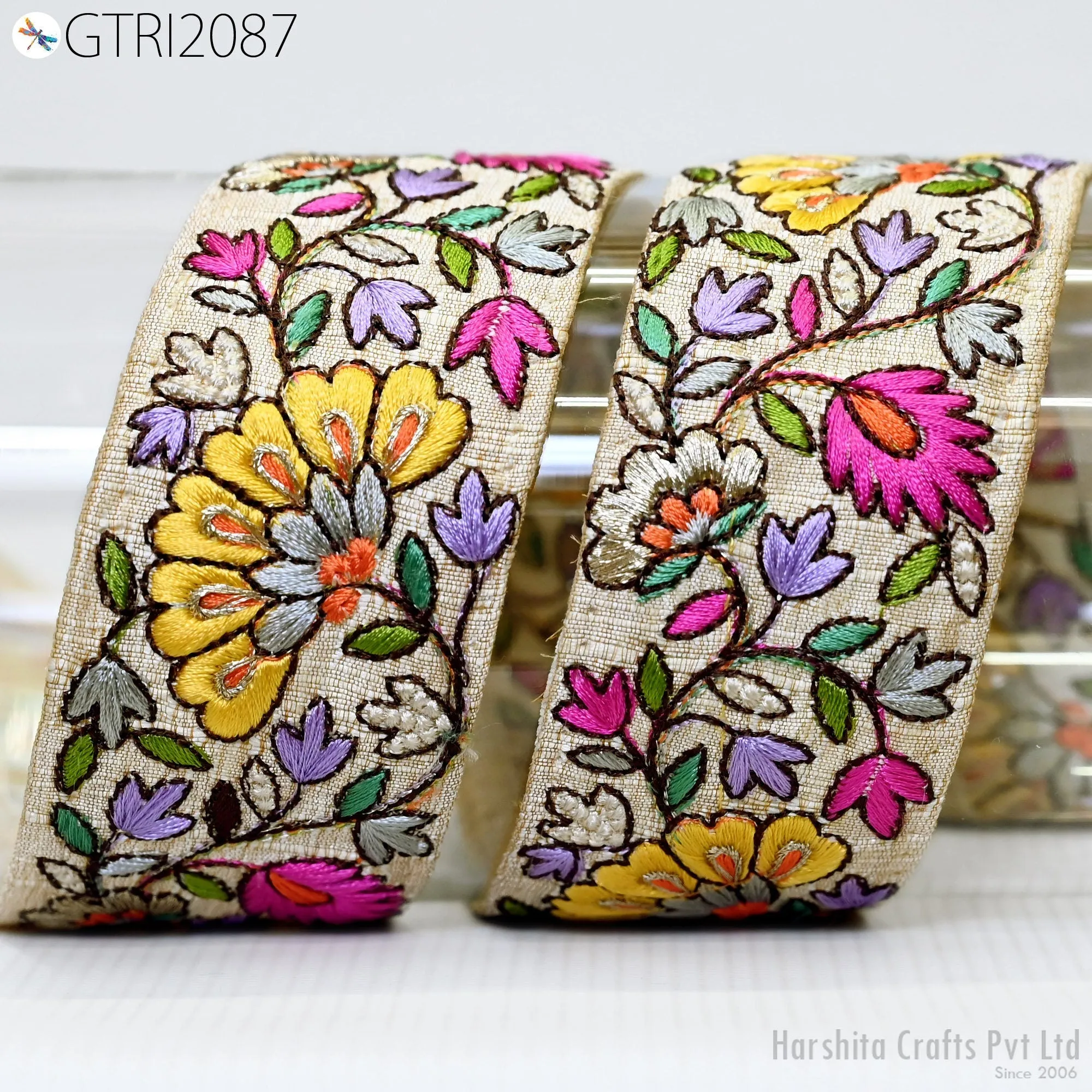 3 Yard Floral Embroidered 50mm Fabric Trim Indian Border Crafting Sewing Guitar Belts Beach Bag Cushions Trimming Ribbon Embellishments