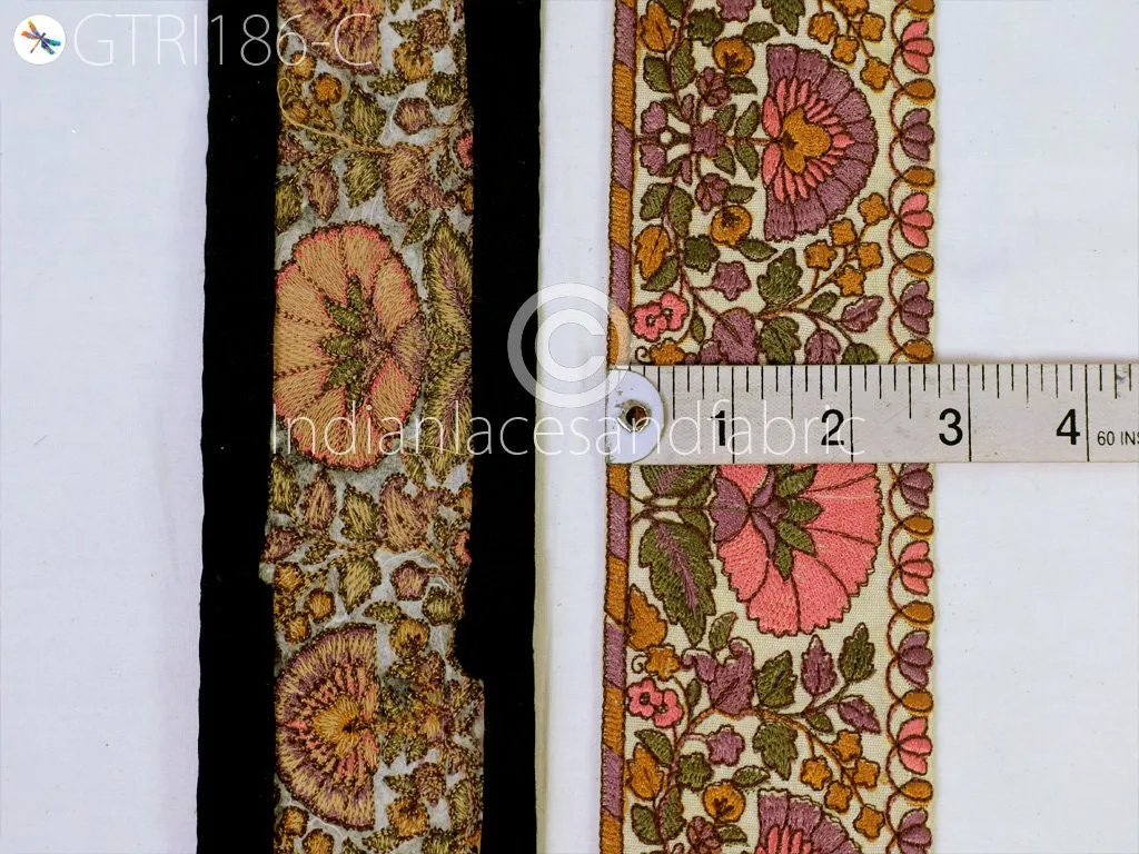 3 yard Floral Indian Embroidered 65mm Trim Drapery Embellishments Saree Tape Decorative Ribbon Crafting Sewing Sari Border Wedding gown Lace
