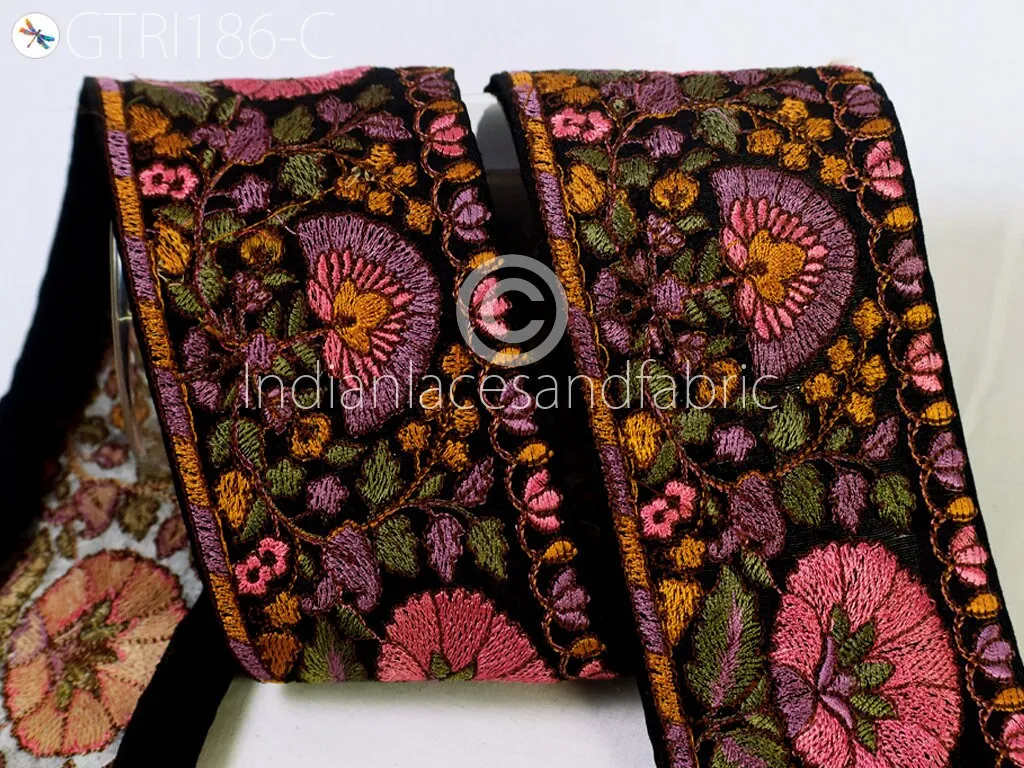 3 yard Floral Indian Embroidered 65mm Trim Drapery Embellishments Saree Tape Decorative Ribbon Crafting Sewing Sari Border Wedding gown Lace