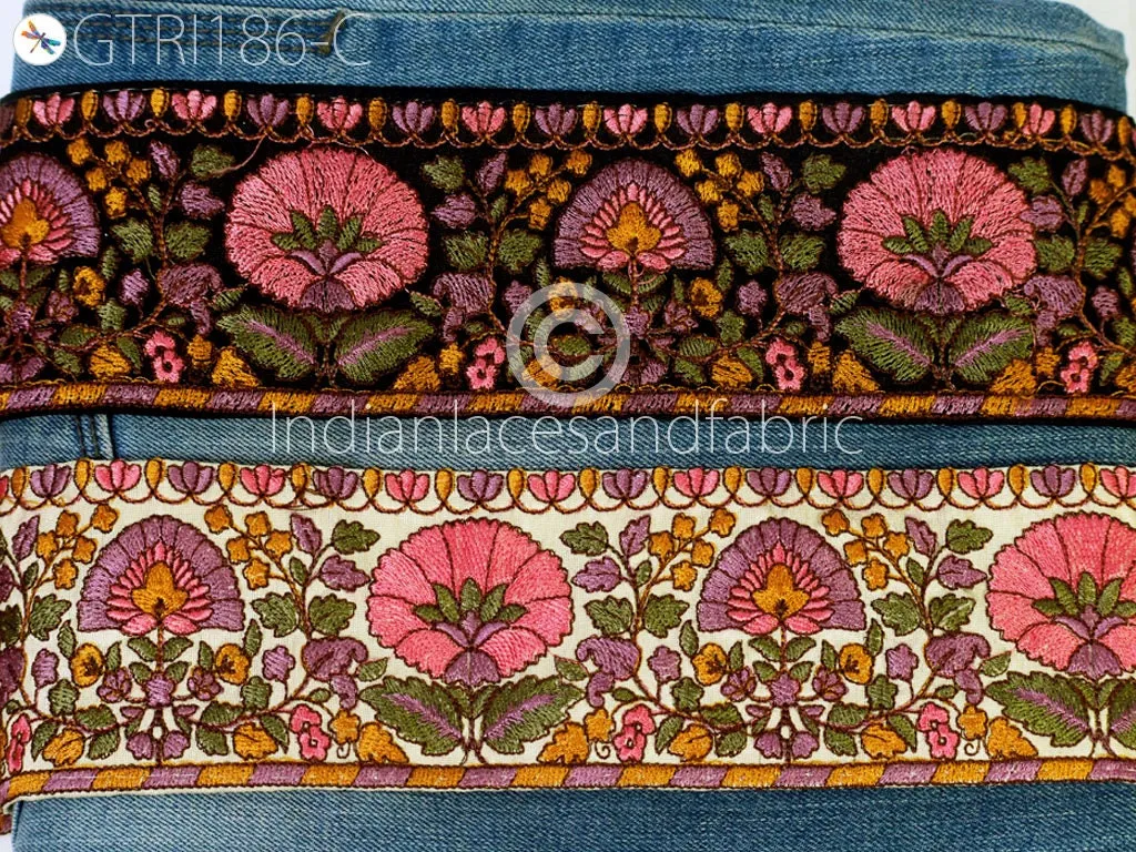 3 yard Floral Indian Embroidered 65mm Trim Drapery Embellishments Saree Tape Decorative Ribbon Crafting Sewing Sari Border Wedding gown Lace