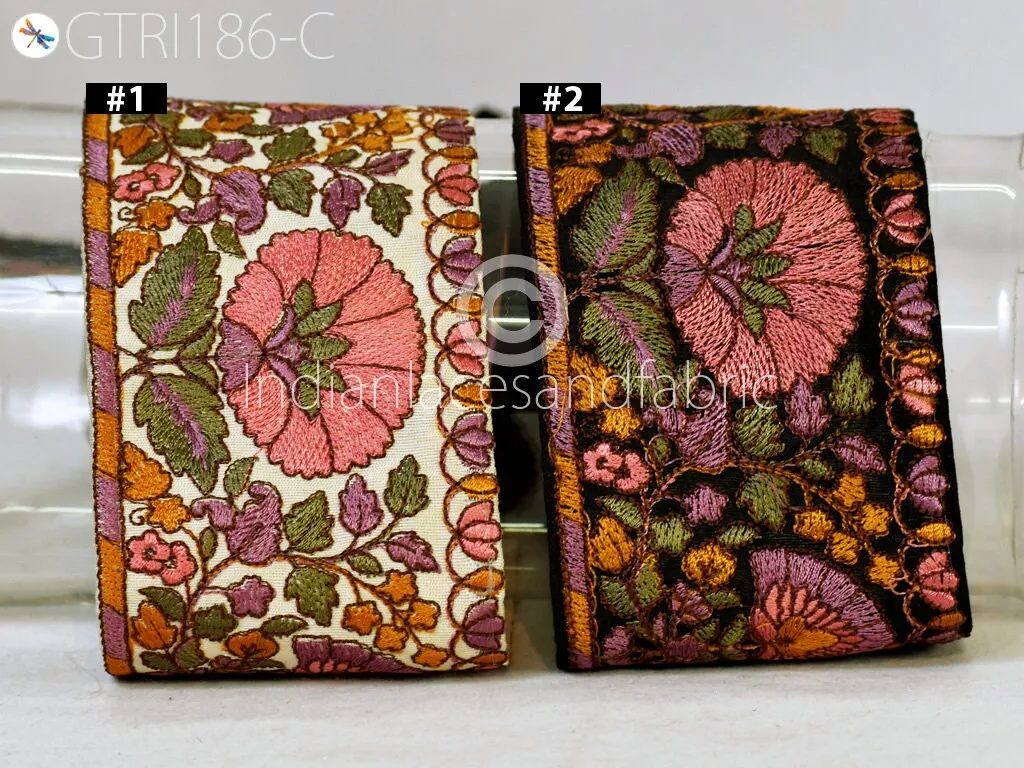 3 yard Floral Indian Embroidered 65mm Trim Drapery Embellishments Saree Tape Decorative Ribbon Crafting Sewing Sari Border Wedding gown Lace