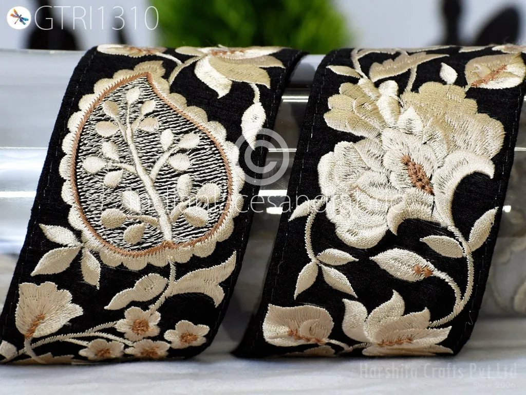 3 Yard Indian Embroidered 65mm Trim Drapery Embellishments Hats Bag Saree Trimming Decorative Ribbon Crafting Sewing Sari Borders Home Decor