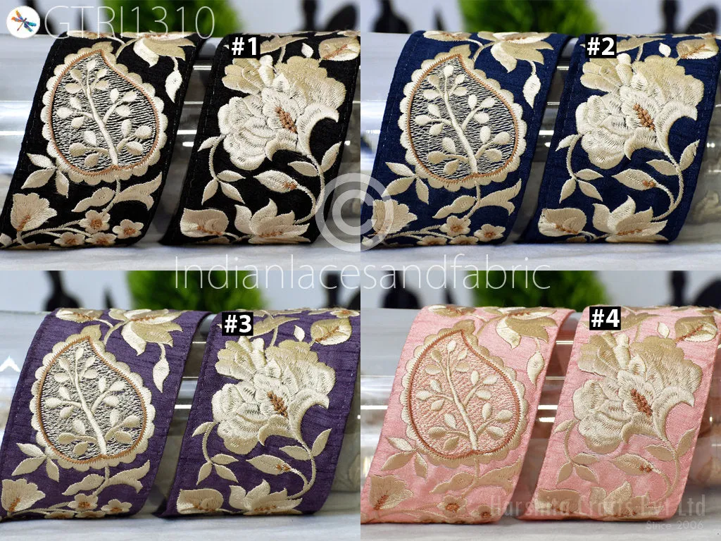 3 Yard Indian Embroidered 65mm Trim Drapery Embellishments Hats Bag Saree Trimming Decorative Ribbon Crafting Sewing Sari Borders Home Decor