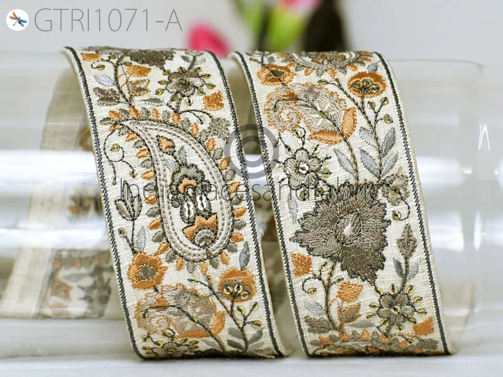 3 Yard Indian Embroidered Embellishment Fabric Trim Saree Ribbon Sewing Crafting Embroidery Border Wedding Dress Trimmings Covers 5 CM