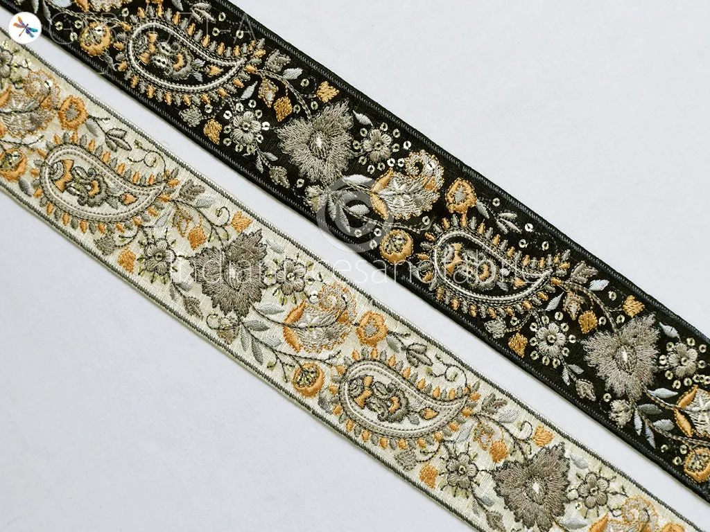 3 Yard Indian Embroidered Embellishment Fabric Trim Saree Ribbon Sewing Crafting Embroidery Border Wedding Dress Trimmings Covers 5 CM