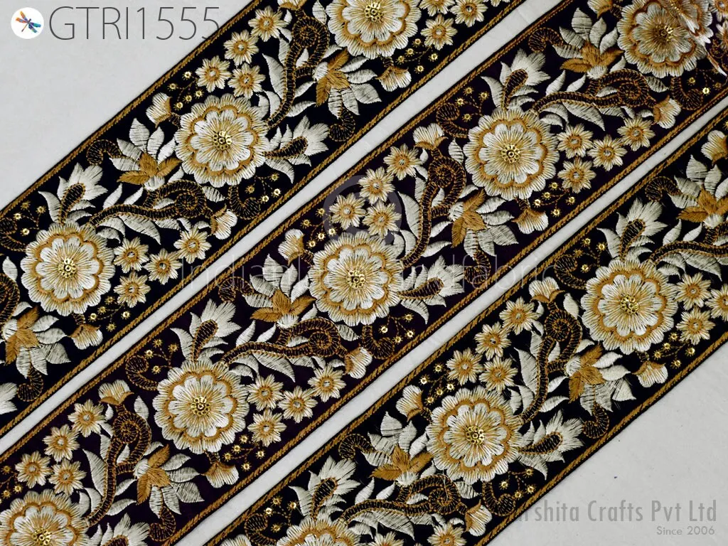3 Yard Indian Embroidered Fabric 35 MM Trim Cushion Covers Embroidery Saree Embellishment Ribbon Sewing Crafting Border Wedding Trimmings