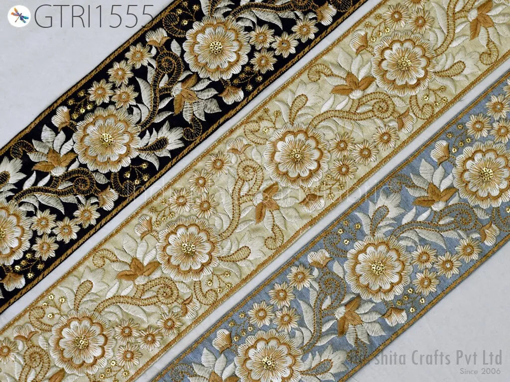 3 Yard Indian Embroidered Fabric 35 MM Trim Cushion Covers Embroidery Saree Embellishment Ribbon Sewing Crafting Border Wedding Trimmings