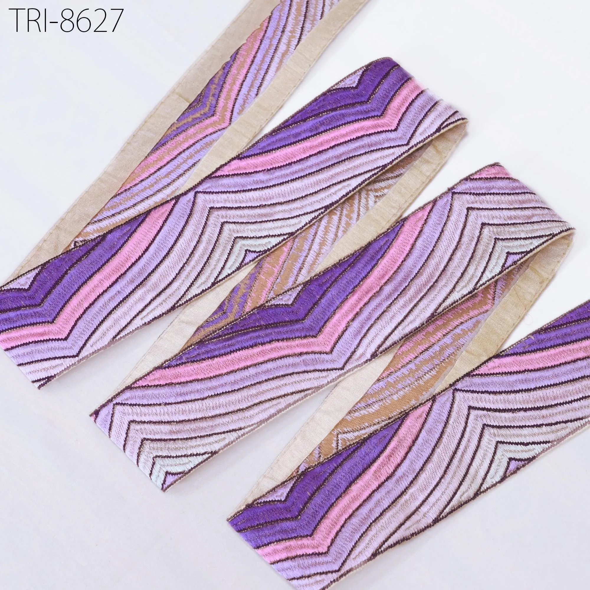3 Yard Purple Embroidery 55mm Trim Ribbon Indian Sari Border Crafting Embroidered Hair Accessories, Embellish Ornaments making Home Decor