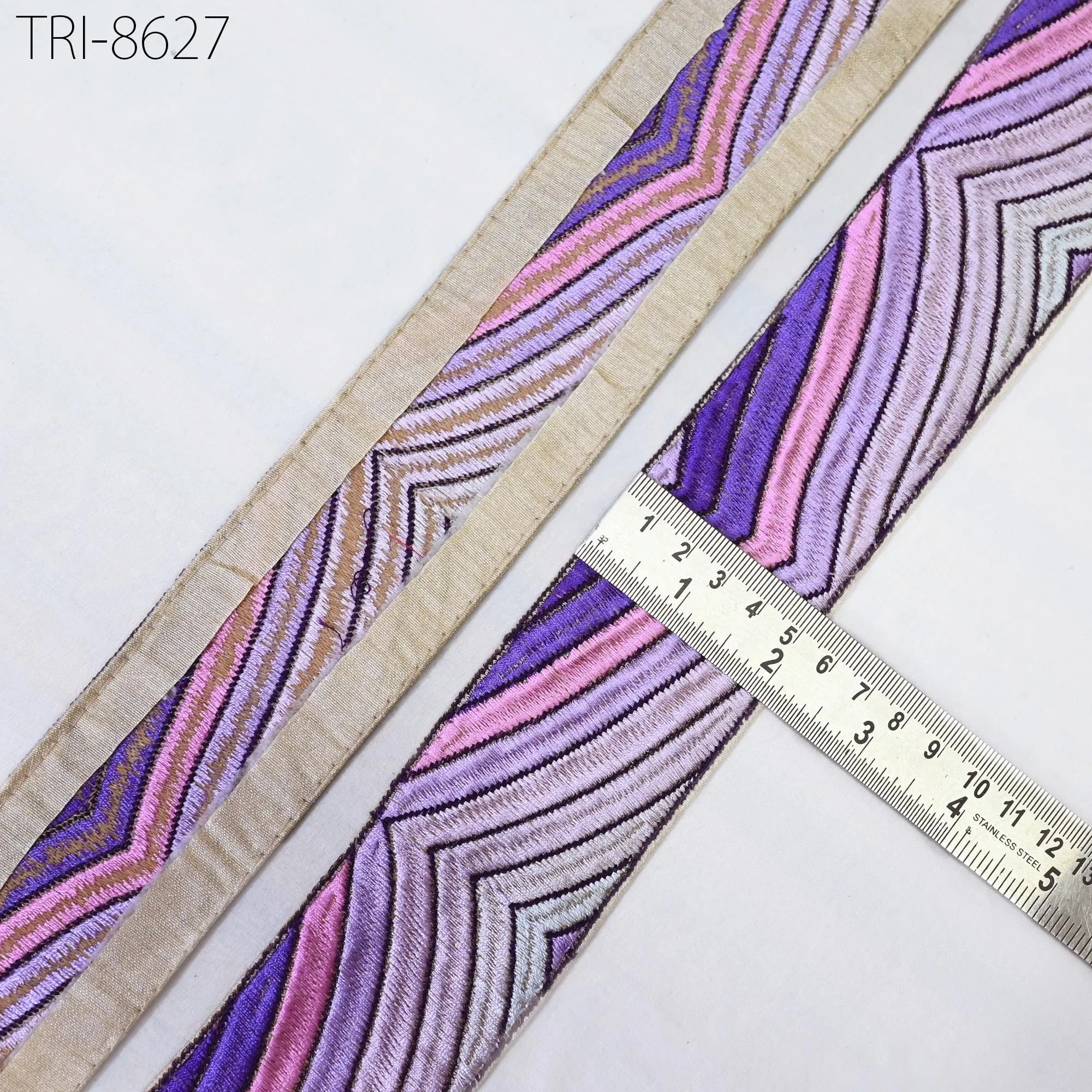 3 Yard Purple Embroidery 55mm Trim Ribbon Indian Sari Border Crafting Embroidered Hair Accessories, Embellish Ornaments making Home Decor