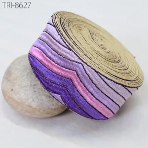 3 Yard Purple Embroidery 55mm Trim Ribbon Indian Sari Border Crafting Embroidered Hair Accessories, Embellish Ornaments making Home Decor