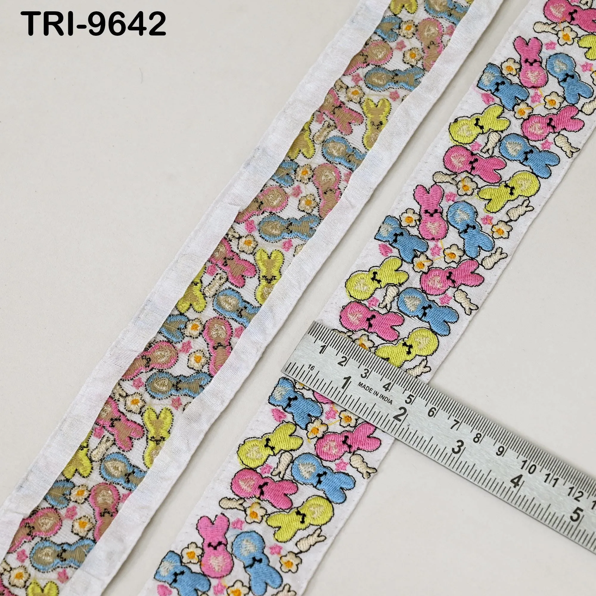3 Yard White Embroidery Ribbon Trim Teddy Bears Indian Sari Border DIY Crafting Sewing Bag Straps for Kids Junk Journals Pet Accessories 5cm