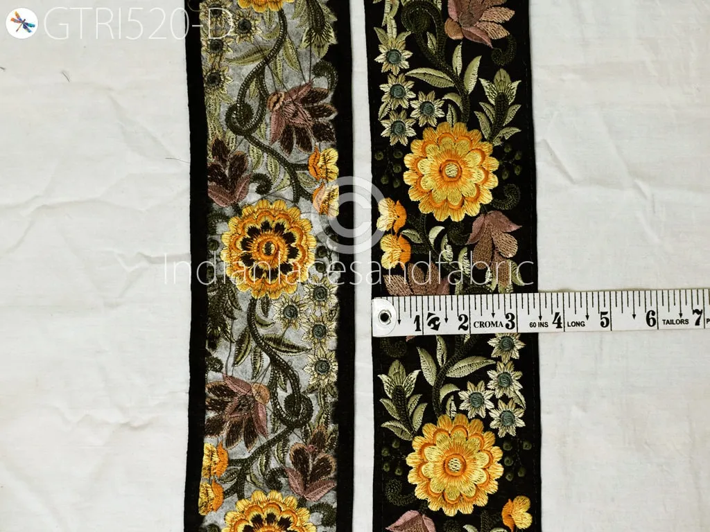 3 Yard Yellow 9 CM Decorative Silk Embroidered Ribbon Indian Sari Border Fabric Trims Sewing Crafting Ribbon Table Runner curtain Trimmings