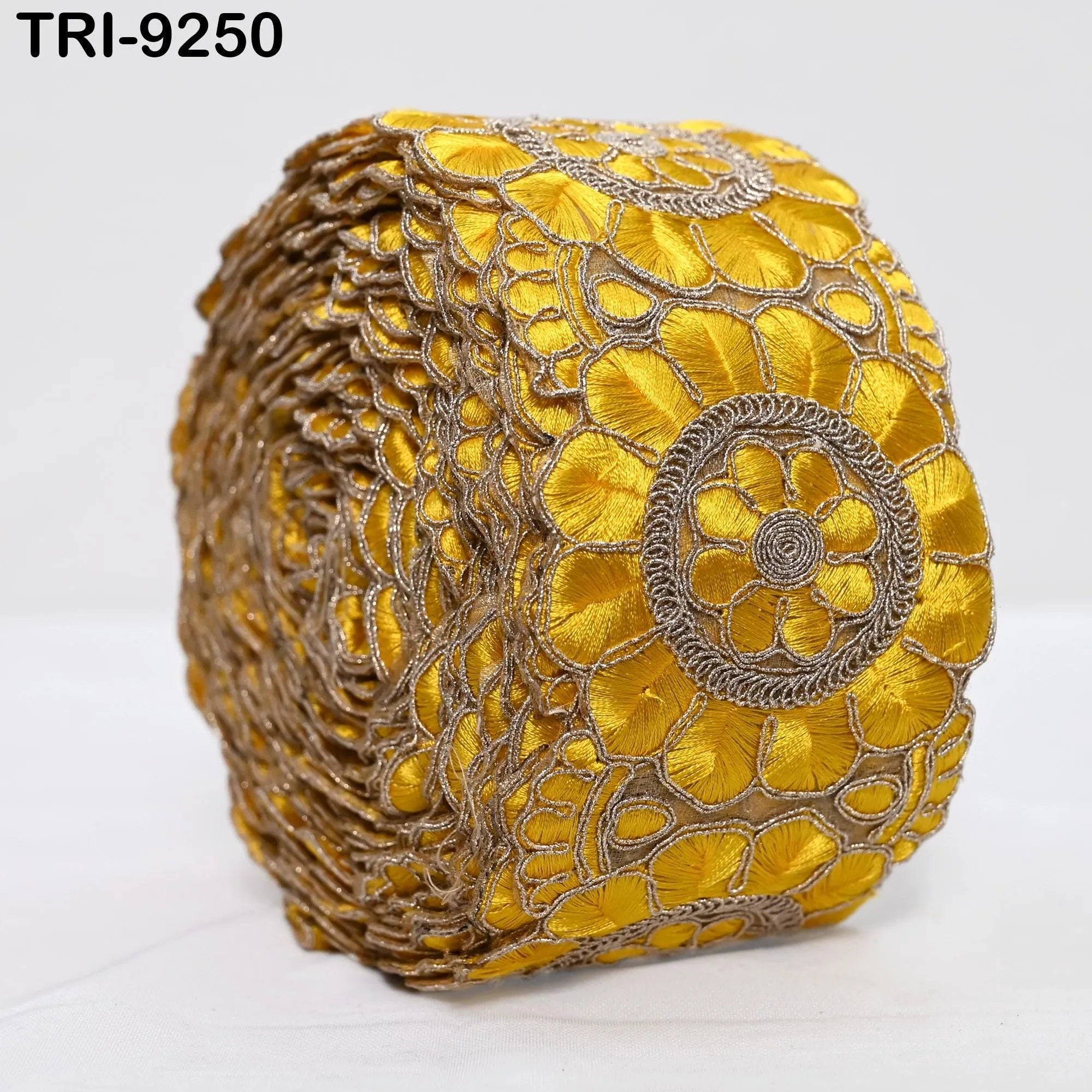 3 Yard Yellow Indian Embroidery Trim 8cm Ribbon Embroidered Wedding Sari lehenga Border Saree  Sewing Crafting Wall Decor Curtains Headbands