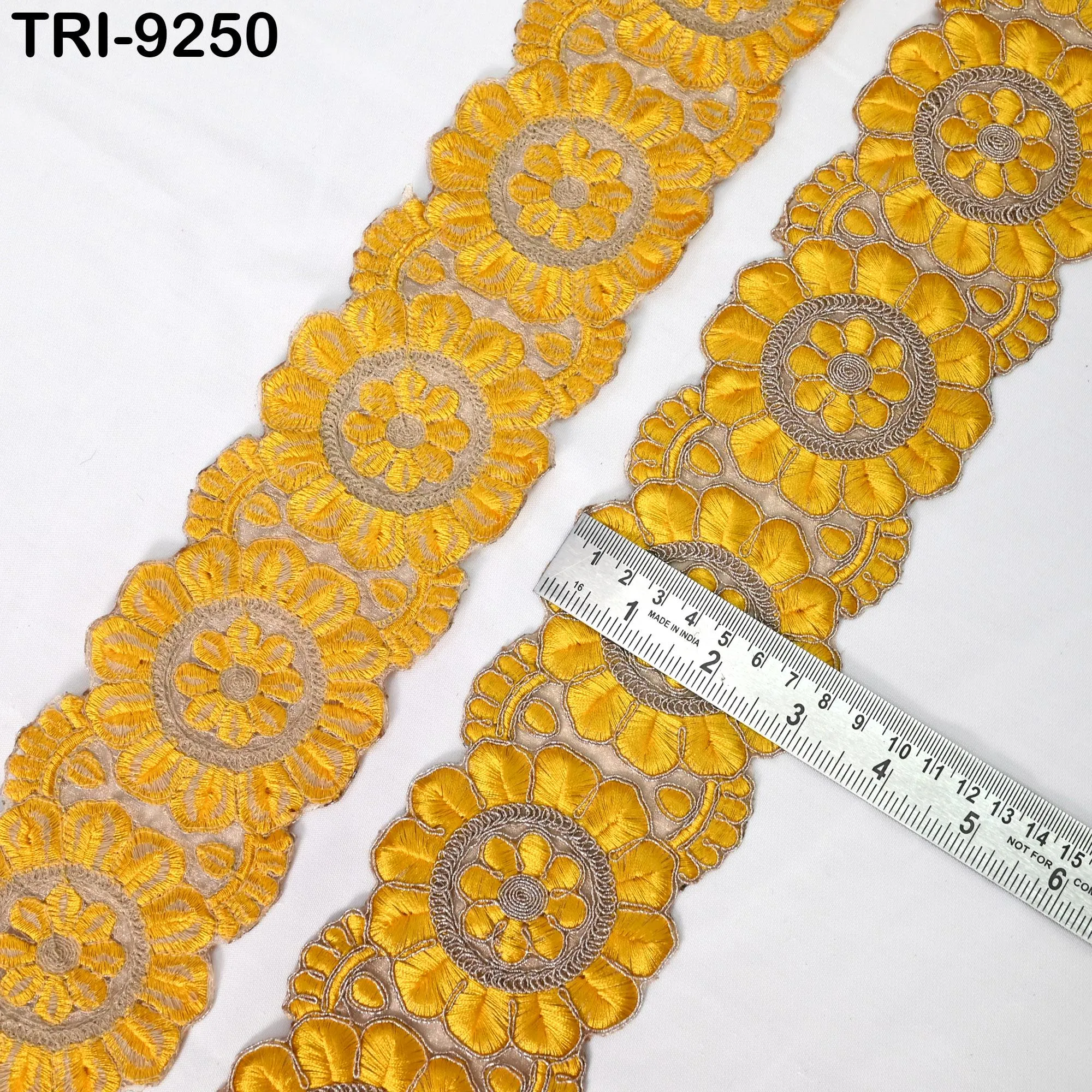 3 Yard Yellow Indian Embroidery Trim 8cm Ribbon Embroidered Wedding Sari lehenga Border Saree  Sewing Crafting Wall Decor Curtains Headbands