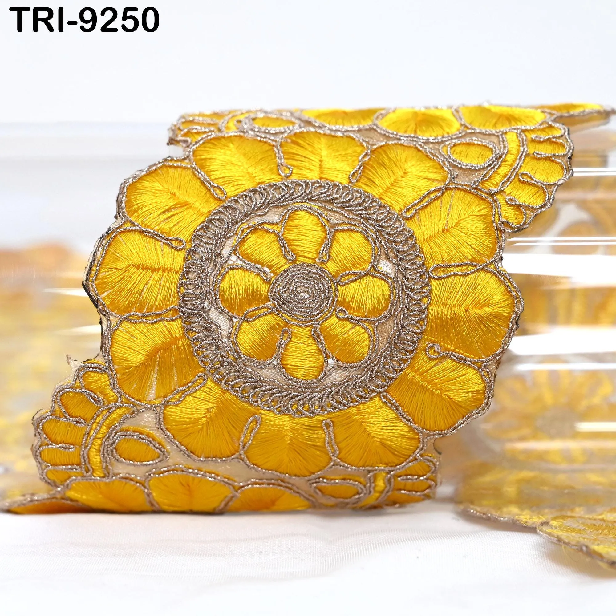 3 Yard Yellow Indian Embroidery Trim 8cm Ribbon Embroidered Wedding Sari lehenga Border Saree  Sewing Crafting Wall Decor Curtains Headbands