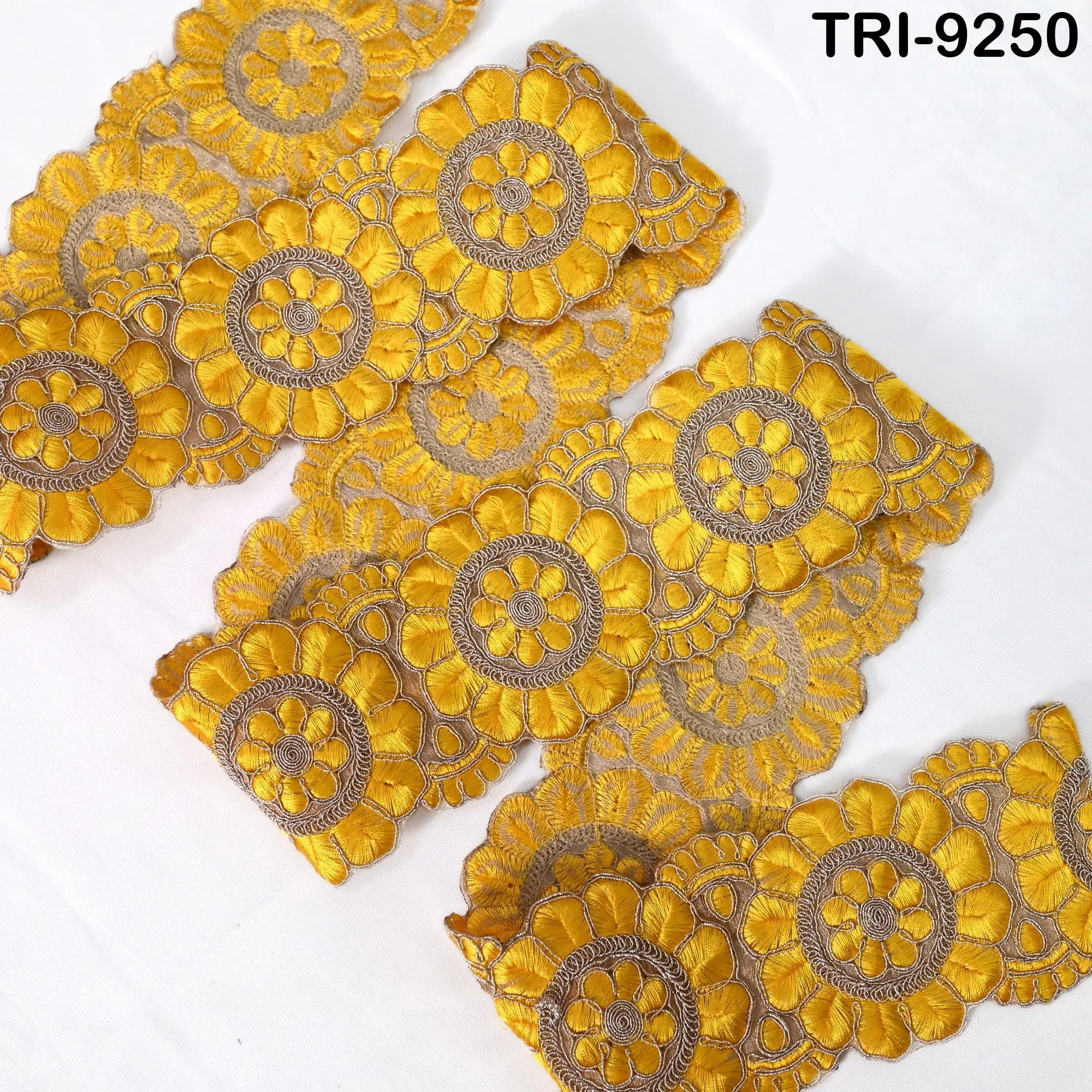 3 Yard Yellow Indian Embroidery Trim 8cm Ribbon Embroidered Wedding Sari lehenga Border Saree  Sewing Crafting Wall Decor Curtains Headbands