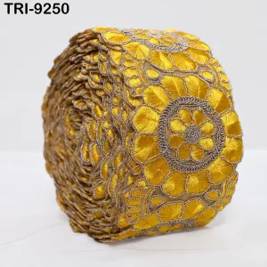 3 Yard Yellow Indian Embroidery Trim 8cm Ribbon Embroidered Wedding Sari lehenga Border Saree  Sewing Crafting Wall Decor Curtains Headbands