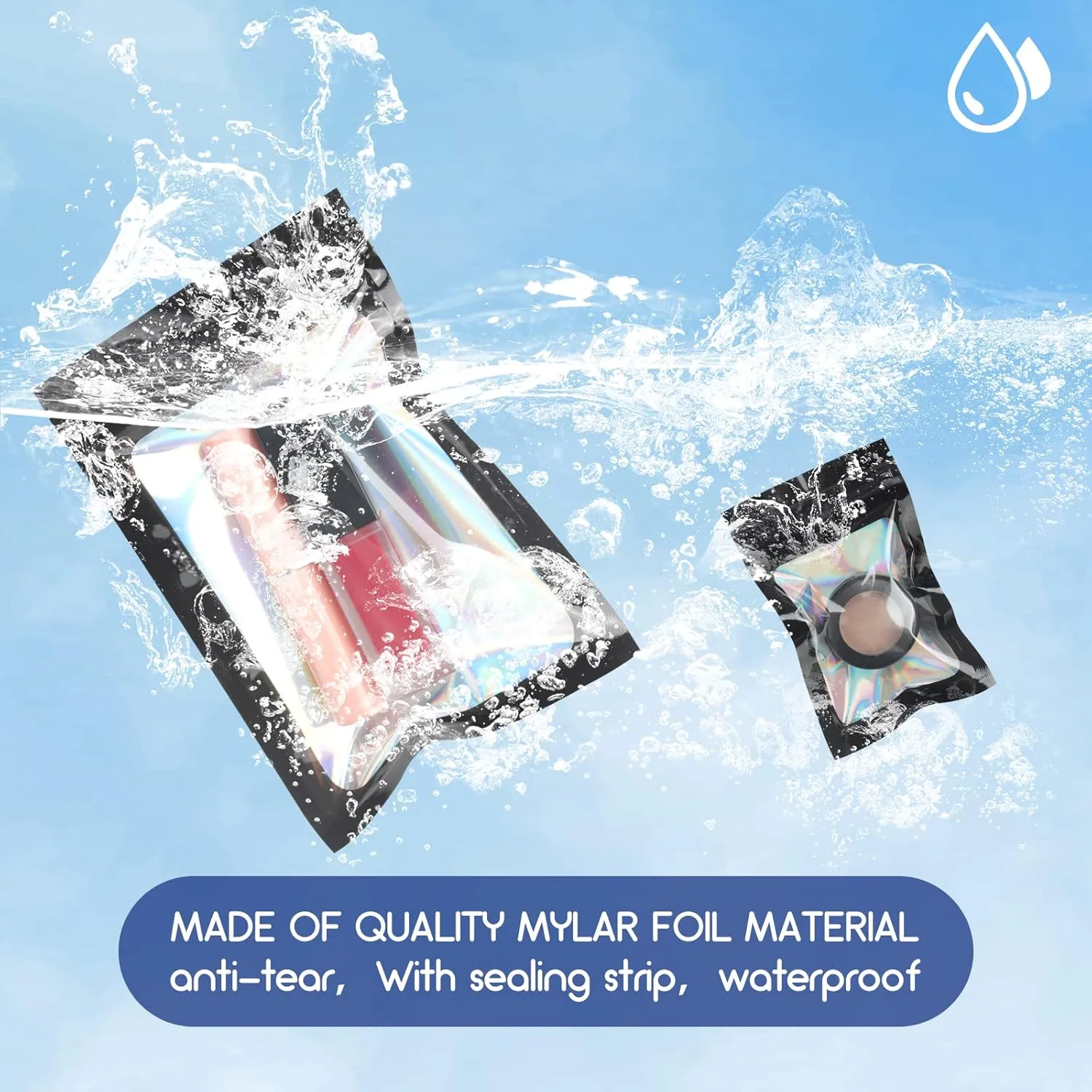 300 Pack 3 Sizes Resealable Mylar Bags, Smell Proof Bag for Food Storage, Holographic Packaging Pouch Bags with Front Window for Sample Snack Cookies Jewelry(black)