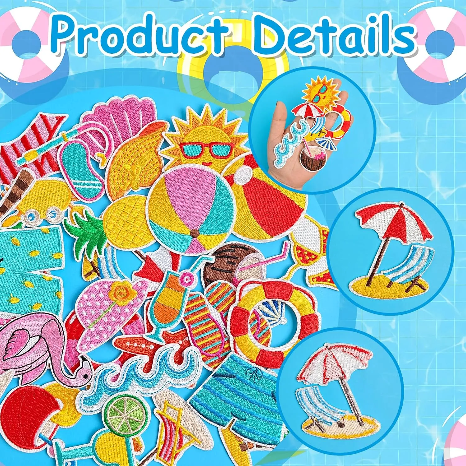 32 Pcs Summer Theme Iron on Patches, Embroidered Sunny Beach Iron on/Sew on Patch for Clothes, Hat, Jacket, T-Shirt, Etc