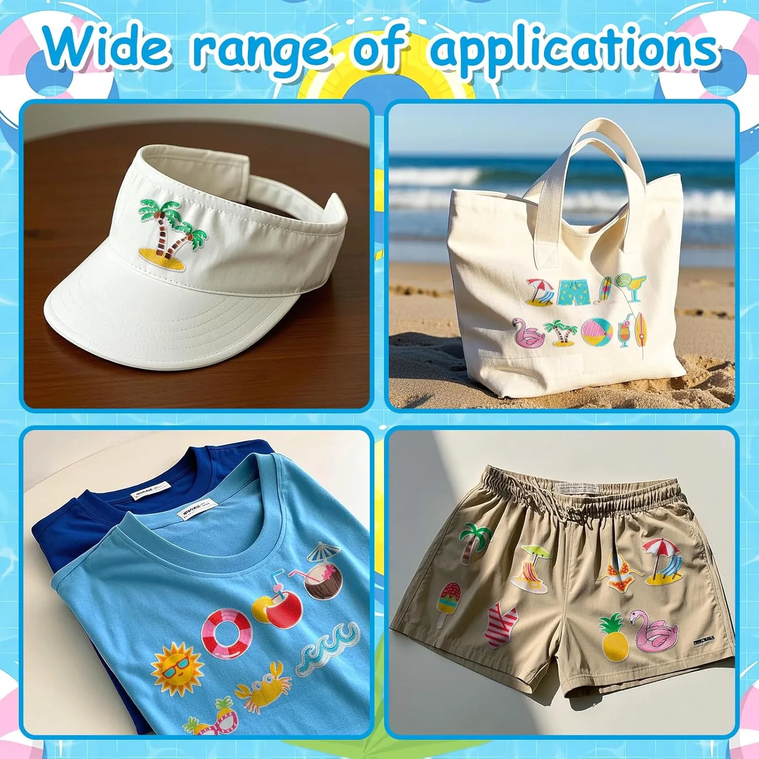 32 Pcs Summer Theme Iron on Patches, Embroidered Sunny Beach Iron on/Sew on Patch for Clothes, Hat, Jacket, T-Shirt, Etc