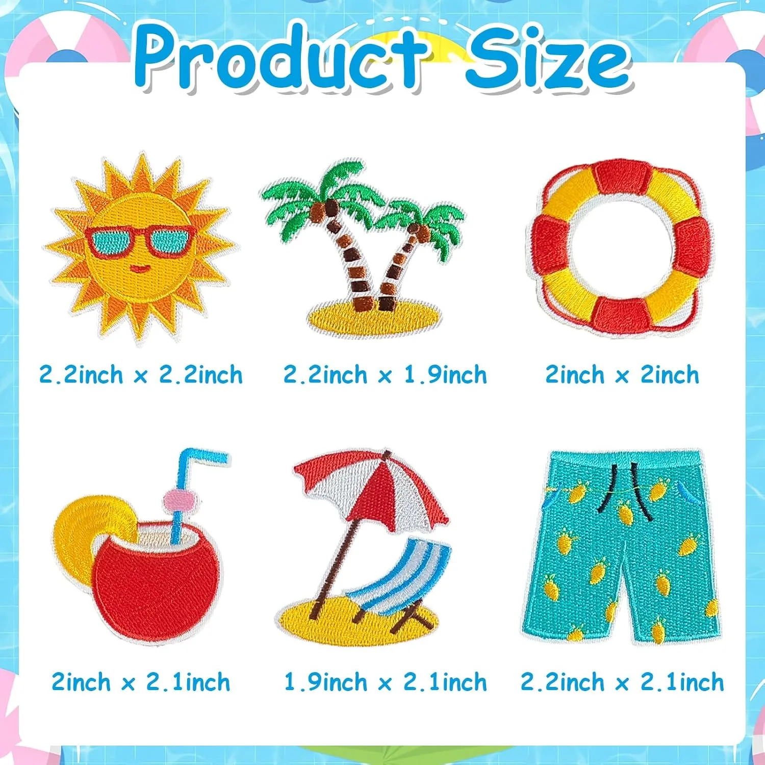 32 Pcs Summer Theme Iron on Patches, Embroidered Sunny Beach Iron on/Sew on Patch for Clothes, Hat, Jacket, T-Shirt, Etc