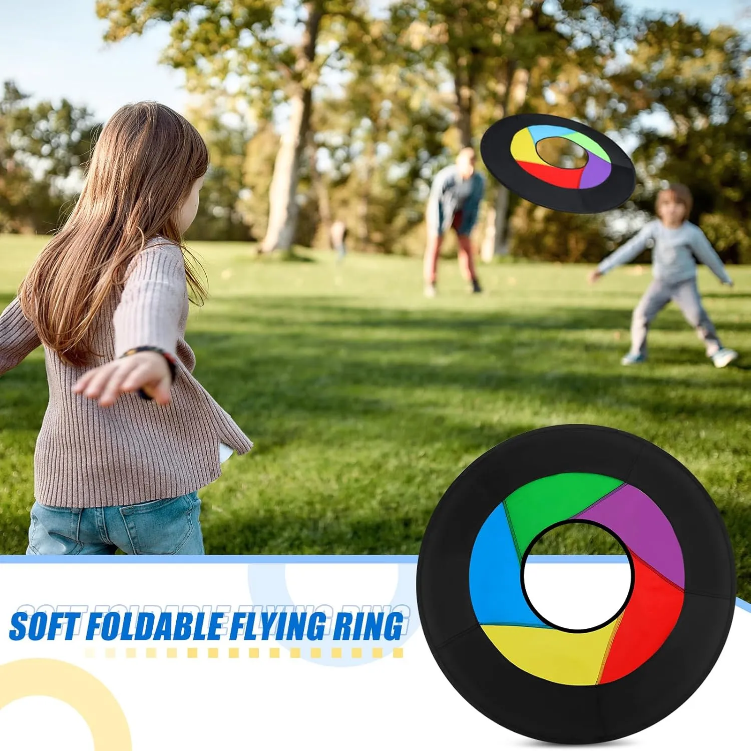 36" Giant Flying Disc Folds to 12" Soft Foldable Flying Ring Throwing Safe Lightweight Fabric Disc with Storage Bag for Summer Kids Adults Family Outdoor Fun School Activities