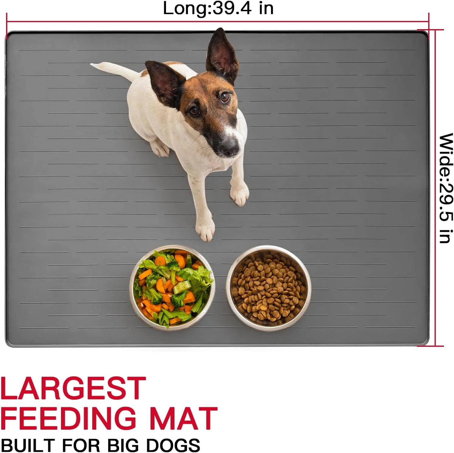 39.4"x29.5" Largest Pet Food Mat, Silicone Dog Mats for Food and Water, Nonslip Pet Feeding Mats for Floors,Dog Cat Bowl Mat with Raised Edges, Gray Blue