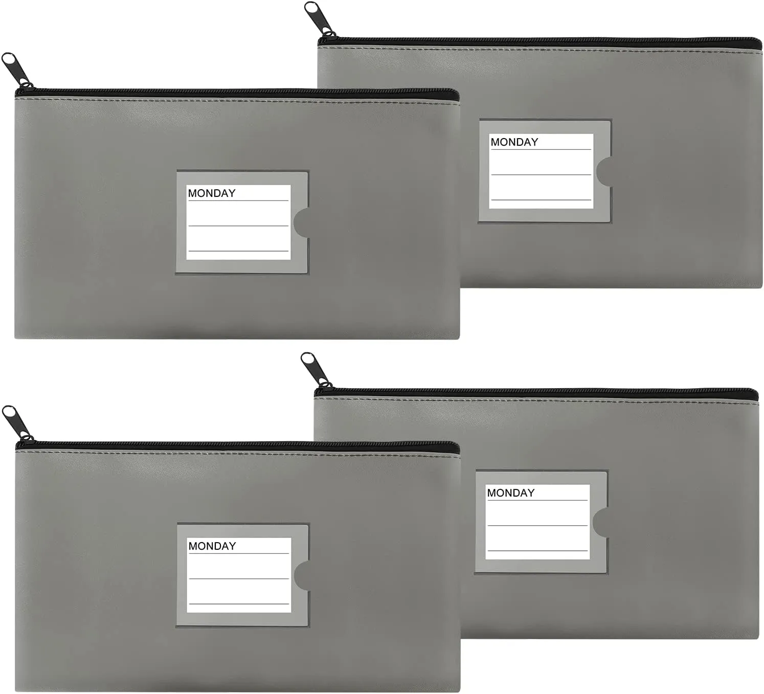 4 Pack Bank Deposit Money Bag, Heavy Duty Leatherette Security Zipper Wallet with Clear Window, Coin Bag, Cash Bag, Tool Pouch, Assorted Colors (4 Pack Grey)