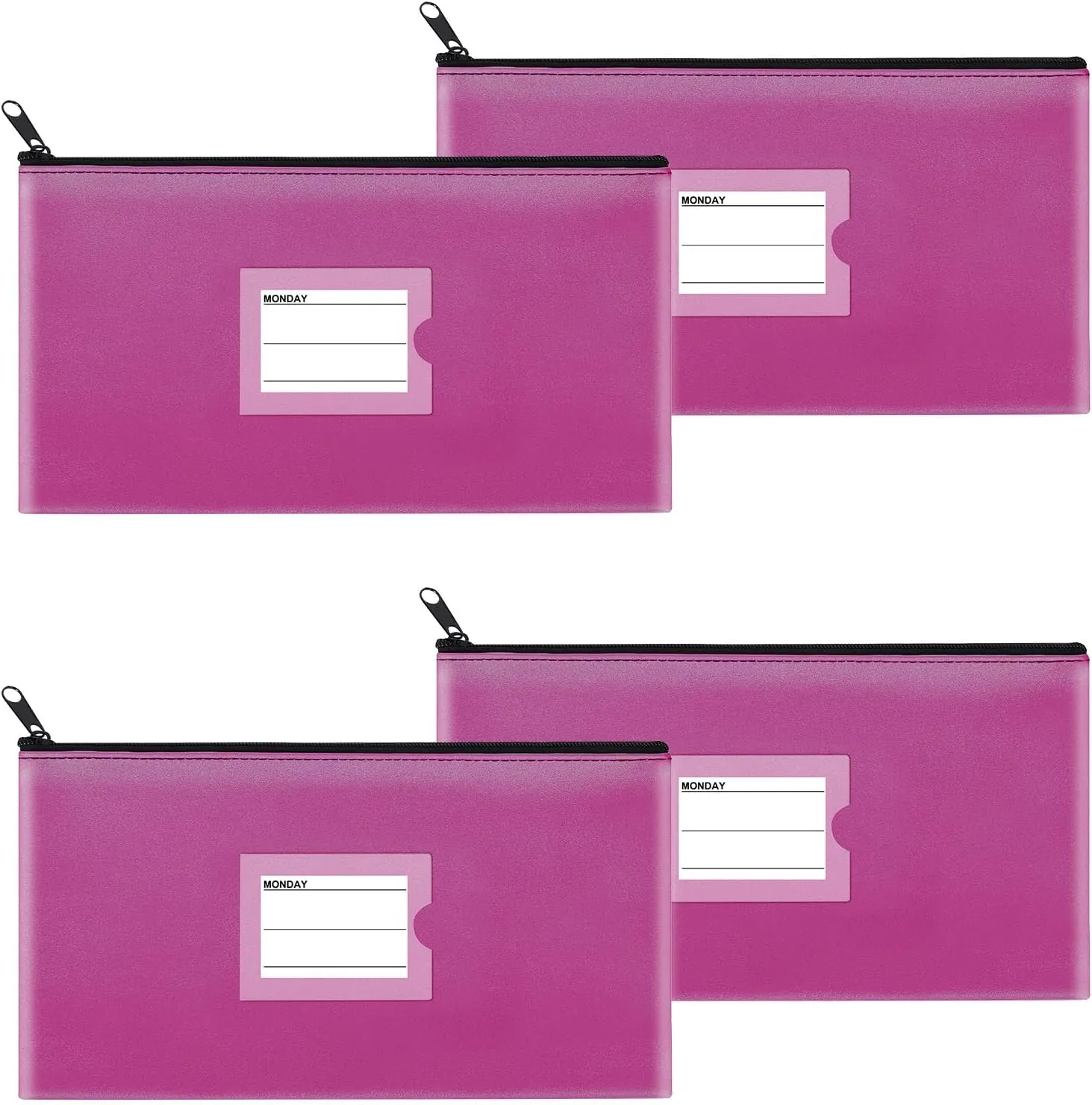 4 Pack Bank Deposit Money Bag, Heavy Duty Leatherette Security Zipper Wallet with Clear Window, Coin Bag, Cash Bag, Tool Pouch, Assorted Colors (4 Pack Hot Pink)