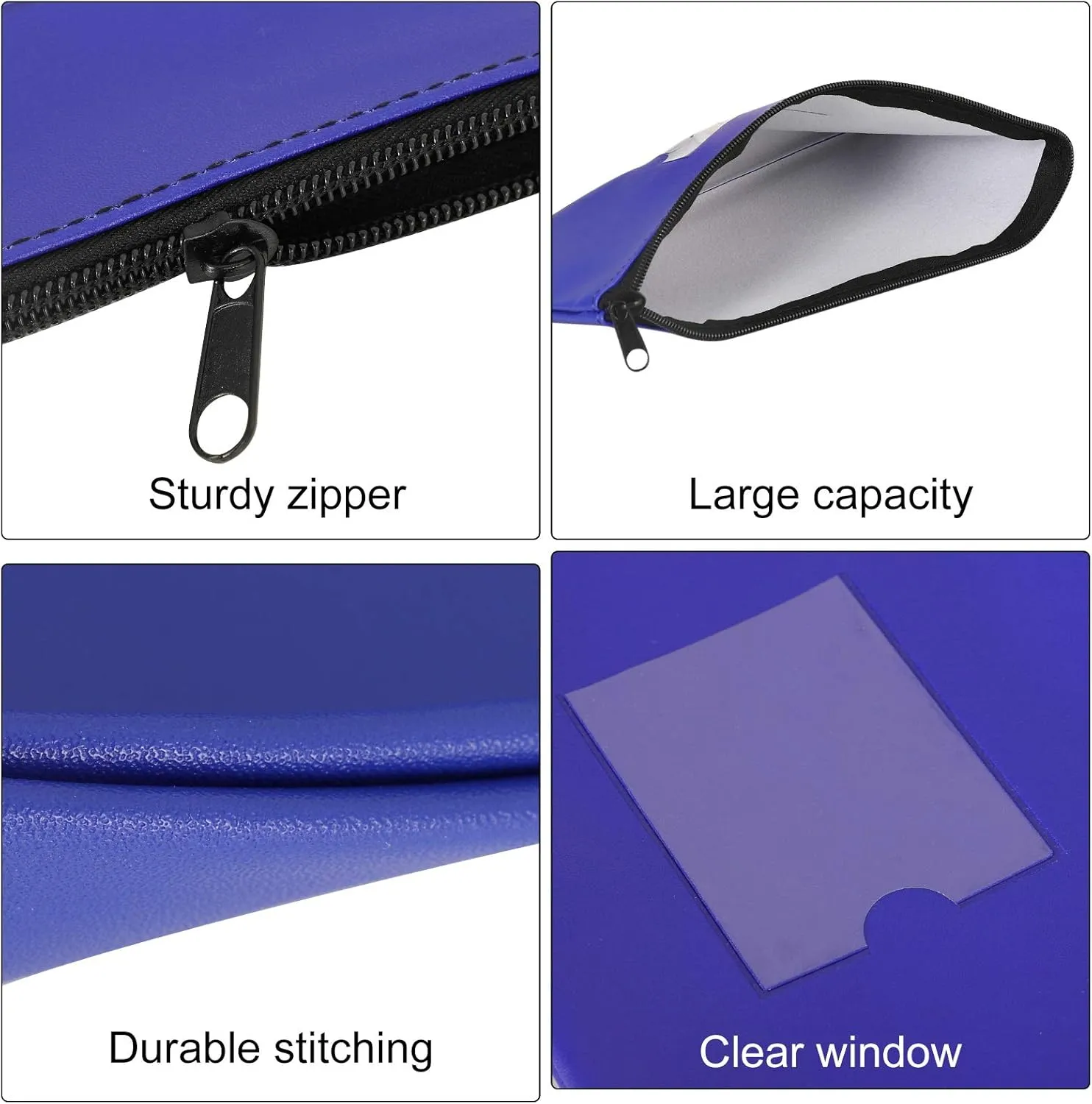 4 Pack Bank Deposit Money Bag, Heavy Duty Leatherette Security Zipper Wallet with Clear Window, Coin Bag, Cash Bag, Tool Pouch, Assorted Colors (4 Pack)