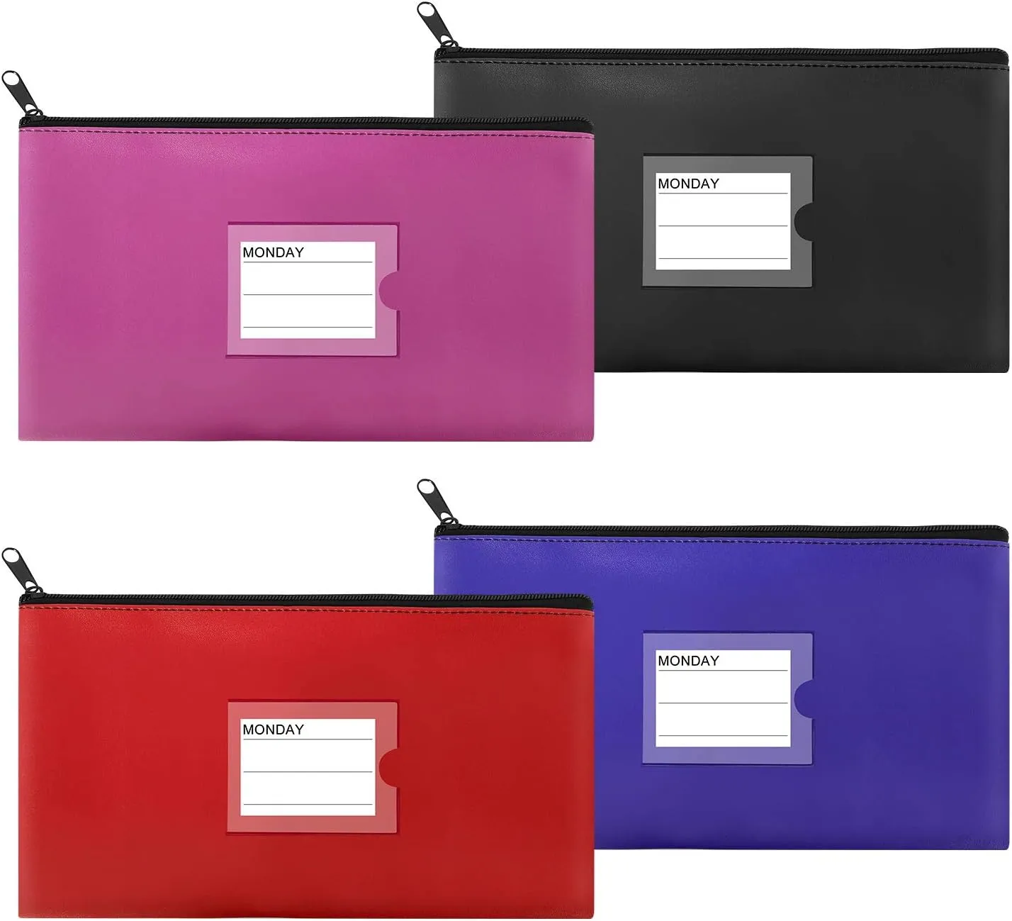4 Pack Bank Deposit Money Bag, Heavy Duty Leatherette Security Zipper Wallet with Clear Window, Coin Bag, Cash Bag, Tool Pouch, Assorted Colors (4 Pack)