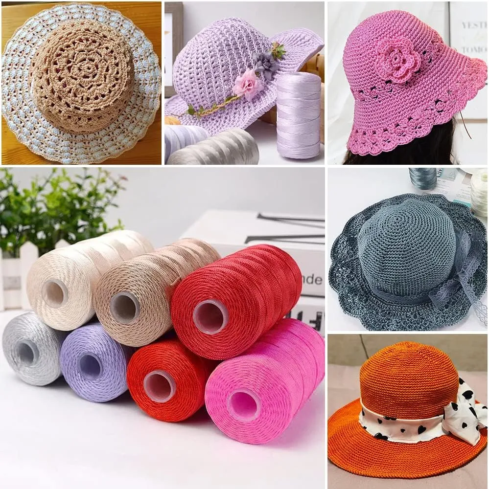 4 PCS 400g Summer Sun Hat Yarn for Crocheting, Ice Linen Silk Hand Knitting Light Body Yarn, Polyester Hollow Yarn for DIY Summer Cool Hat Shoes Bags Cushions Cell Phone Bags and Car Cushions(Coffee)