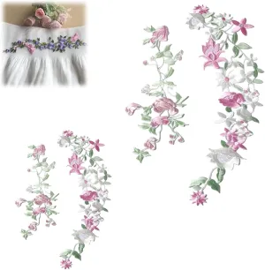 4 Pcs Long Floral Iron on Patches,Flower Embroidered Patches,Plum Blossom Butterfly Embroidered Sew for Clothes Bags Dress Jackets Jeans Repair Decoration (Flowers)