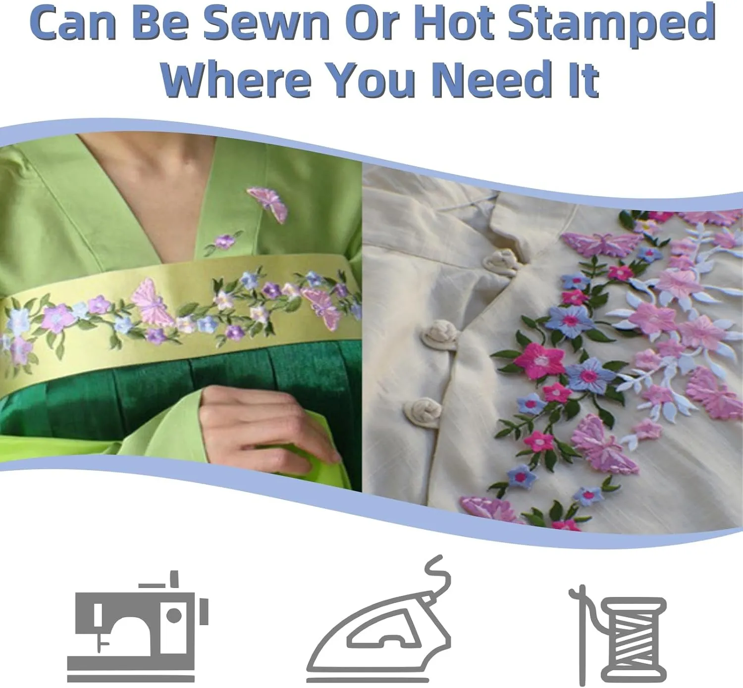 4 Pcs Long Floral Iron on Patches,Flower Embroidered Patches,Plum Blossom Butterfly Embroidered Sew for Clothes Bags Dress Jackets Jeans Repair Decoration (Flowers)