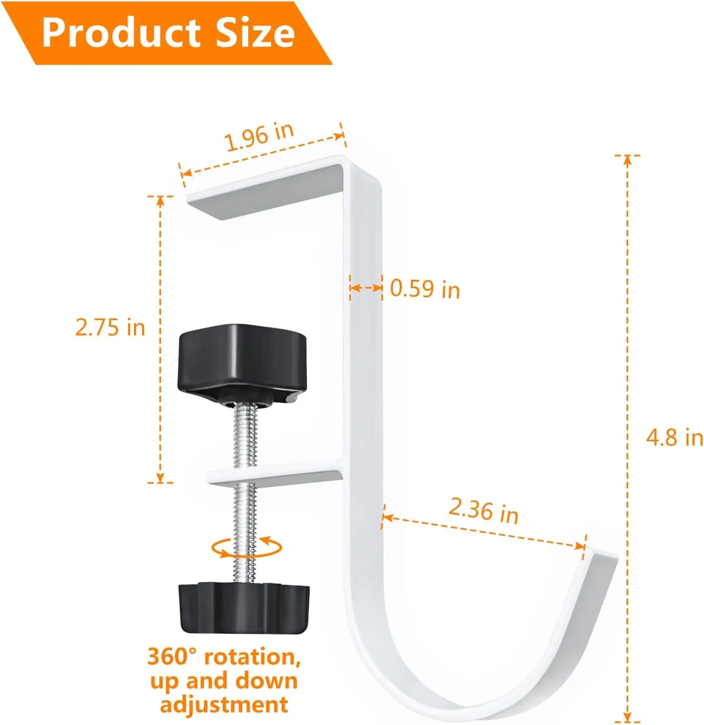 4pcs Desk Hooks, Under Shelf Table Storage Hooks Clip-On Desktop Accessory for Organizing Book Bags and Desktop Miscellaneous Items (White)