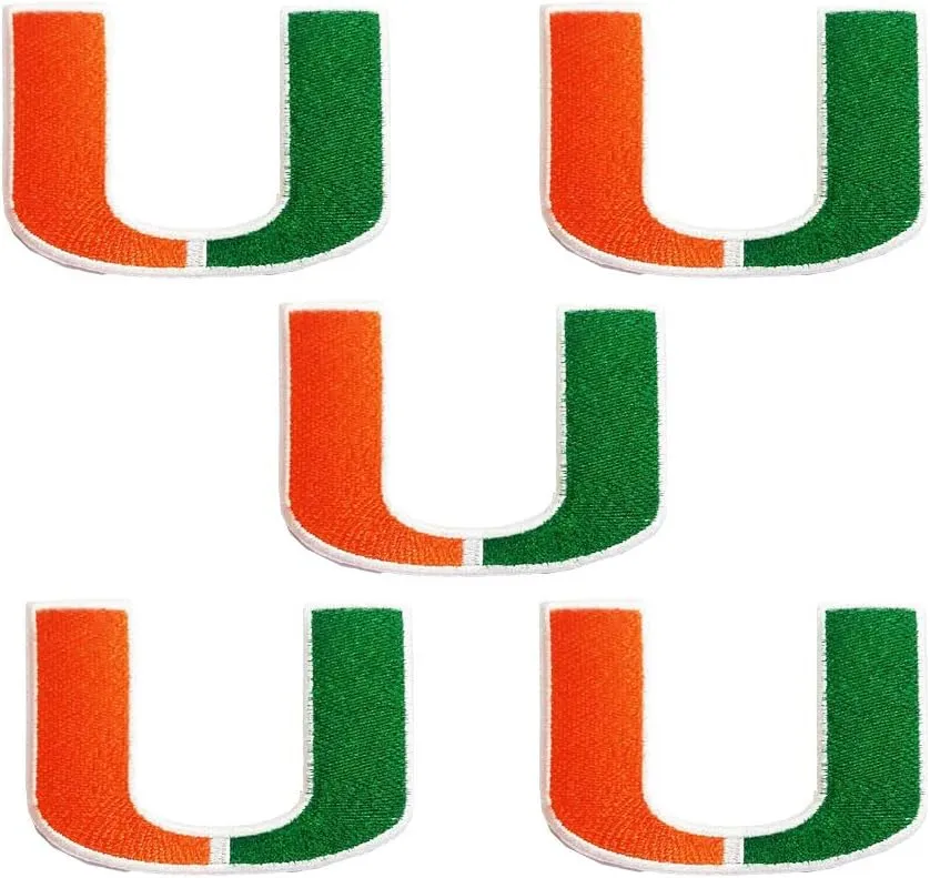 5Pcs Iron On Sew On Patch for Miami Hurricanes Embroidered Decoration Patches for Jeans Jacket Clothing Handbag Shoes Caps (2.4'')