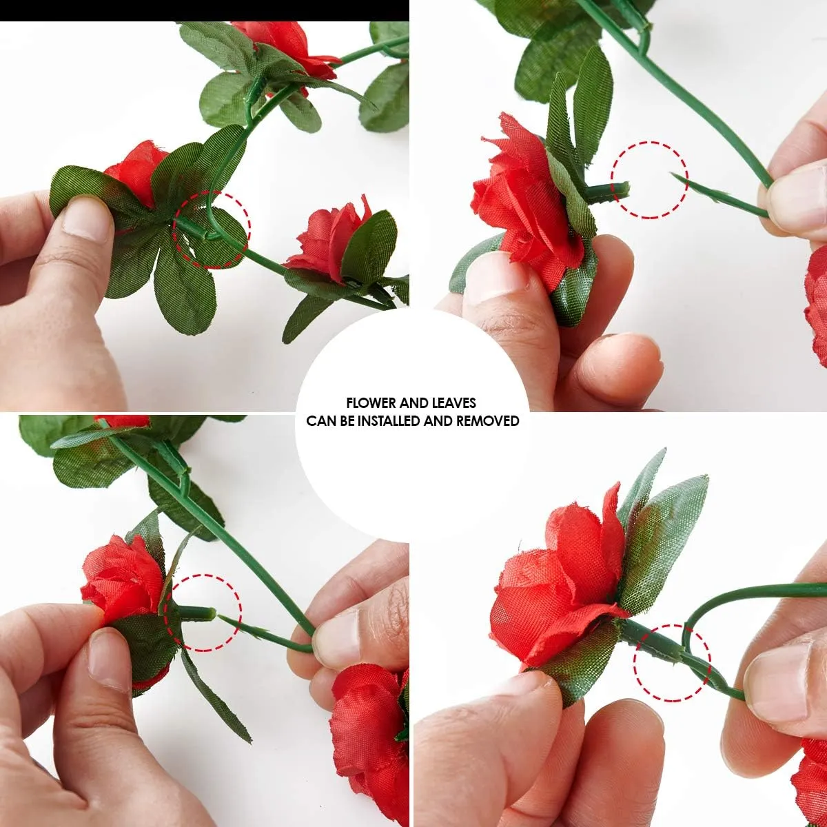 6 Pcs 49FT Flower Garland, Artificial Rose Vine Flowers with Green Leaves, Hanging Fake Roses Vine for Room Anniversary Wedding Birthday Christmas Wall Arch Decor, Spring Red Flower