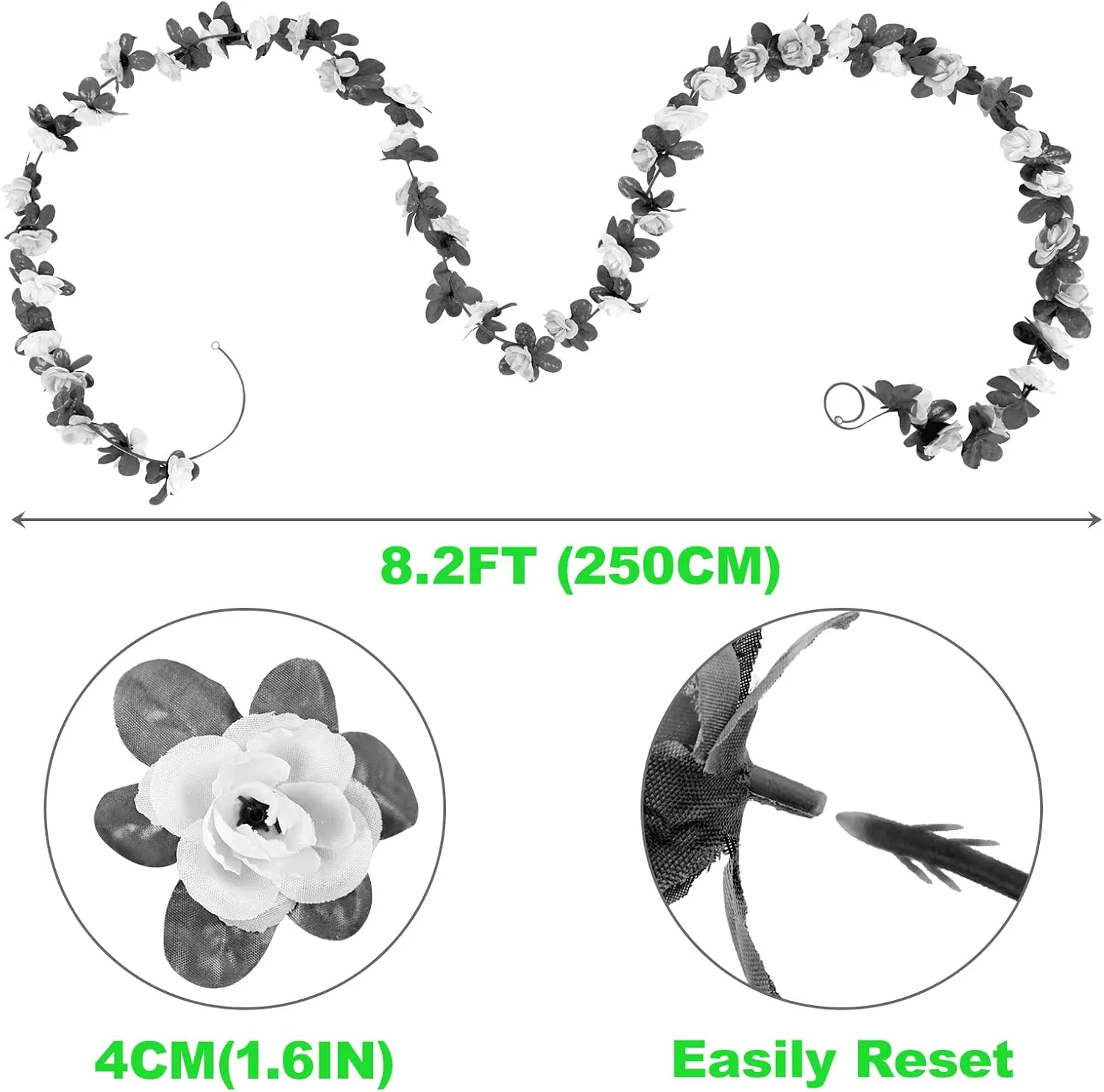 6 Pcs 49FT Flower Garland, Artificial Rose Vine Flowers with Green Leaves, Hanging Fake Roses Vine for Room Anniversary Wedding Birthday Christmas Wall Arch Decor, Spring Red Flower