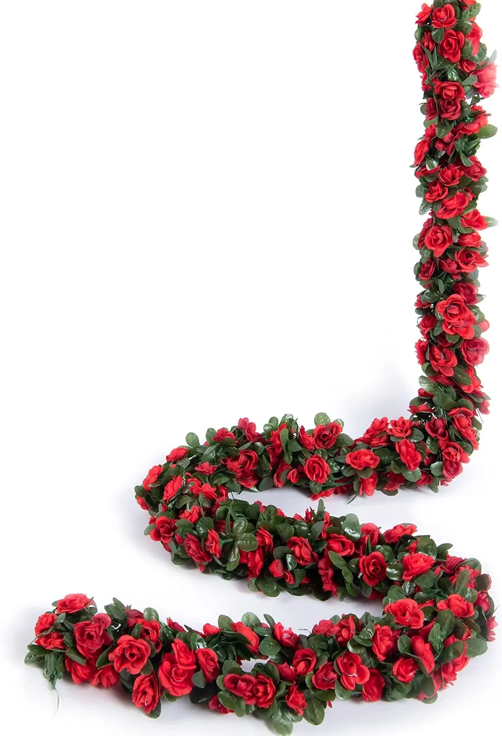 6 Pcs 49FT Flower Garland, Artificial Rose Vine Flowers with Green Leaves, Hanging Fake Roses Vine for Room Anniversary Wedding Birthday Christmas Wall Arch Decor, Spring Red Flower