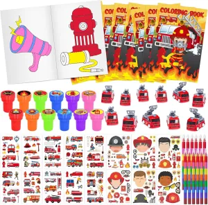 72 PCS Firefighter Coloring Books Party Favors Set Fireman Party Favors Goodie Bag Fillers Fire Truck Birthday Party Supplies DIY Scene Stickers Temporary Tattoos Prizes Art Crafts for Home Classroom