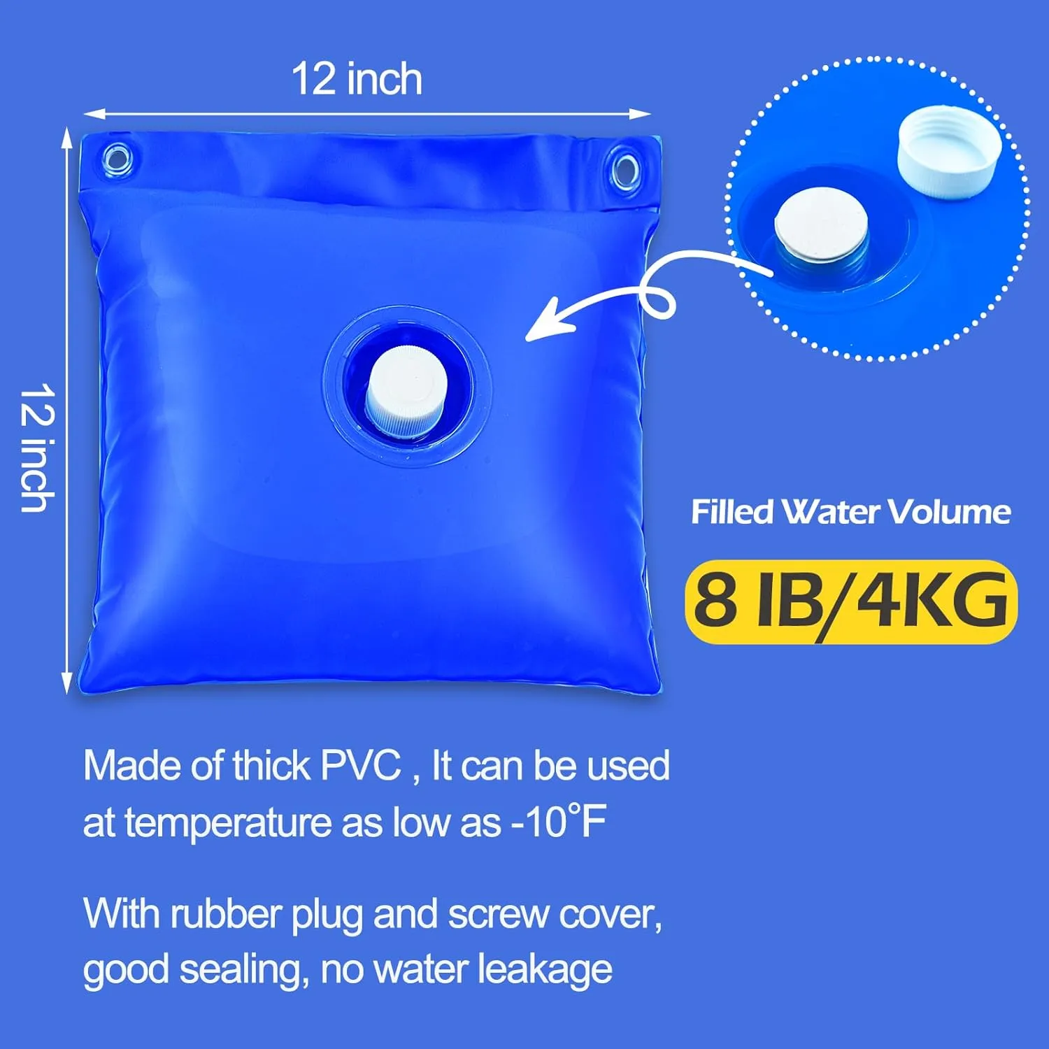 8 Pack Wall Bags for for Above Ground Pool, Heavy Duty Pool Water Bags Swimming Pool Cover Hanging Bag Pool Cover Weights Pool Closing Winterizing Kit Water Tubes for Winter Pool Cover,12″L×12″W