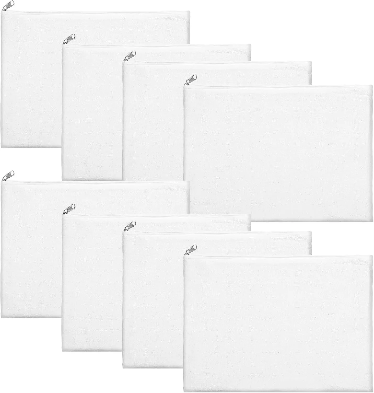 8 Pcs Canvas Zipper Pouch, 12x9'' Large Cosmetic Bags With Zipper, White, Multi-Purpose Travel Toiletry Makeup Bag